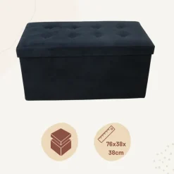 MISOU Opbergbox met Bank Velvet Zwart Opbergbank Poef met Opbergruimte Best