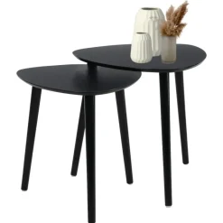 HIXA MISOU Salontafel Set van 2 Bijzettafel Diehoekig Zwart Bijzettafeltje New