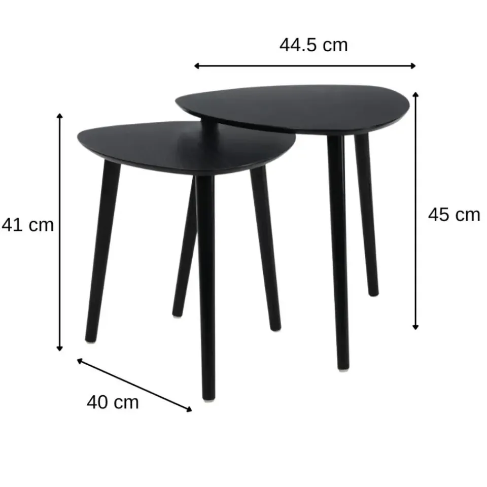 HIXA MISOU Salontafel Set van 2 Bijzettafel Diehoekig Zwart Bijzettafeltje New