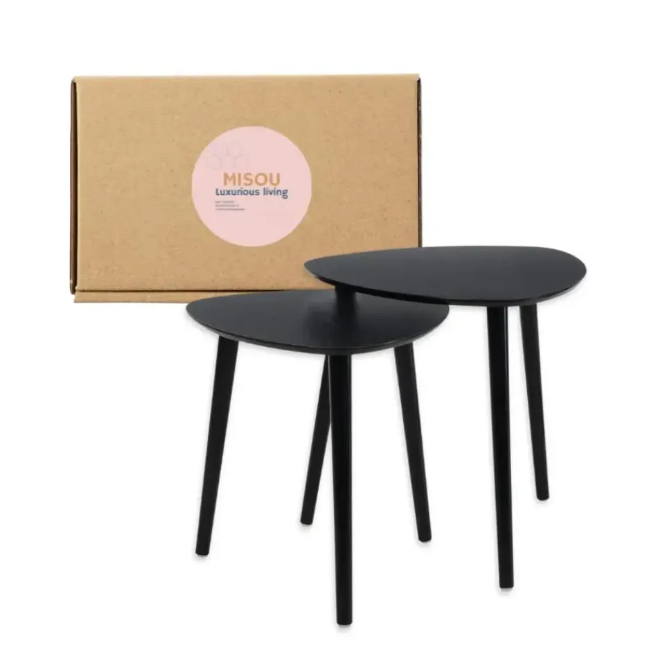 HIXA MISOU Salontafel Set van 2 Bijzettafel Diehoekig Zwart Bijzettafeltje New