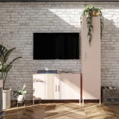 Dorel Home Mission District - Hoge kast met 1 deur en roze metaal Best