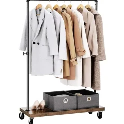 Merkloos Mobiel kledingrek - rustiek heavy-duty - 1 rail - industrieel design - bruin Outlet