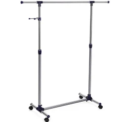 ACAZA Mobiel kledingrek - verstelbaar - 1 rail en 2 haken - 87x165x44 cm - zilvergrijs Best