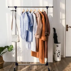 ACAZA Mobiel kledingrek - verstelbaar - 1 rail en 2 haken - 87x165x44 cm - zilvergrijs Best