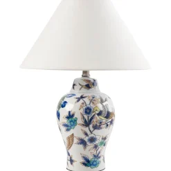 Leen Bakker MORACA - Tafellamp - Wit/Blauw - Porselein/Linnen