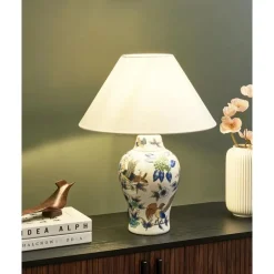 Leen Bakker MORACA - Tafellamp - Wit/Blauw - Porselein/Linnen