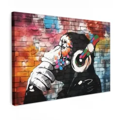 MuchoWow Canvas Schilderij 120x80cm Aap Graffiti Muziek Sale