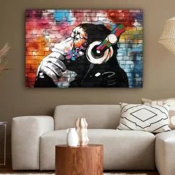 MuchoWow Canvas Schilderij 120x80cm Aap Graffiti Muziek Sale