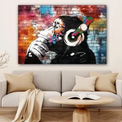 MuchoWow Canvas Schilderij 120x80cm Aap Graffiti Muziek Sale