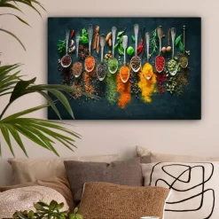 MuchoWow Canvas Schilderij 90x60cm Kruiden Specerijen Lepels