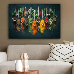 MuchoWow Canvas Schilderij 90x60cm Kruiden Specerijen Lepels