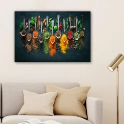 MuchoWow Canvas Schilderij 90x60cm Kruiden Specerijen Lepels