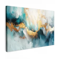 MuchoWow Canvas Schilderij 90x60cm Abstract Kunst Gold Blauw Clearance