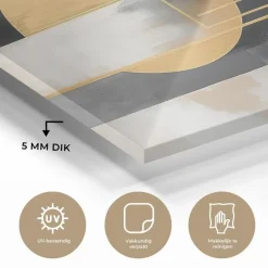 MuchoWow Glasschilderij 90x60cm Abstract Goud Zilver Vormen Clearance