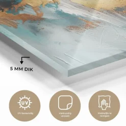 MuchoWow Glasschilderij 90x60cm Abstract Kunst Gold Blauw Clearance