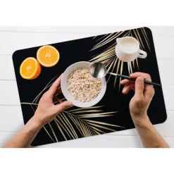 MuchoWow Placemat (6stuks) 45x30cm Bladeren Planten Goud Zwart Clearance