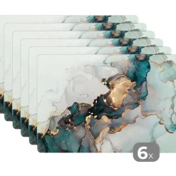 MuchoWow Placemat (6stuks) 45x30cm Marmer print Goud Blauw Best