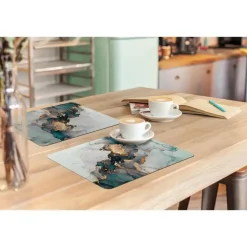 MuchoWow Placemat (6stuks) 45x30cm Marmer print Goud Blauw Best