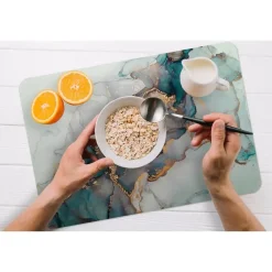 MuchoWow Placemat (6stuks) 45x30cm Marmer print Goud Blauw Best