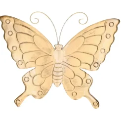 Merkloos Muurvlinder - goudkleurig - metaal - tuindecoratie - 39 cm Discount