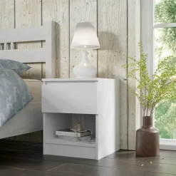 Homlando Nachtkastje - Nachtkast Wit - 40 x 40 x 51 cm - 1 lade Clearance