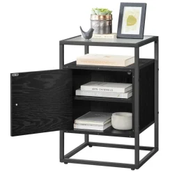 Merkloos Nachtkastje - Nachtkastjes industrieel - Hout en gehard glas - Zwart Best