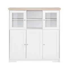 Loft24 Nanna - Kast met 2 glazen deuren en 3 deuren in wit / eiken effect Clearance