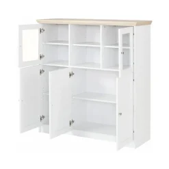 Loft24 Nanna - Kast met 2 glazen deuren en 3 deuren in wit / eiken effect Clearance