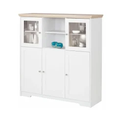 Loft24 Nanna - Kast met 2 glazen deuren en 3 deuren in wit / eiken effect Clearance