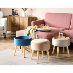 Beliani NEELY - Hocker - Beige - Fluweel Discount