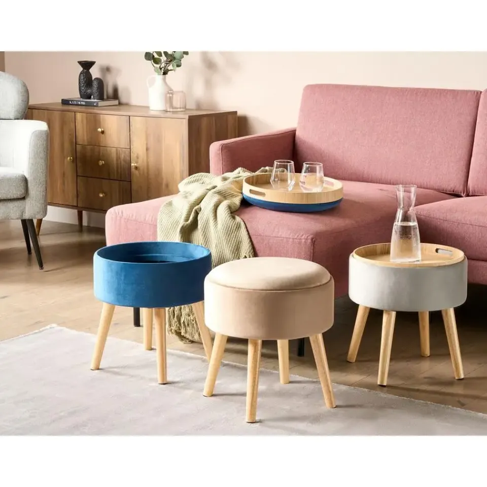 Beliani NEELY - Hocker - Beige - Fluweel Discount