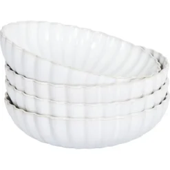 Leen Bakker NETTLE - Diepe borden set van 4 - Gebroken wit - Steengoed Discount