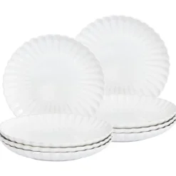 Leen Bakker NETTLE - Dinerborden set van 8 - Wit - Steengoed Discount