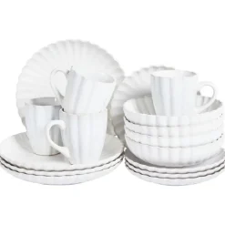 Leen Bakker NETTLE - Servies set van 16 - Gebroken wit - Steengoed Discount