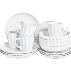 Leen Bakker NETTLE - Servies set van 16 - Gebroken wit - Steengoed Discount