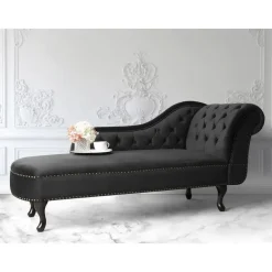 Beliani NIMES - Chaise longue - Zwart - Rechterzijde - Fluweel Outlet