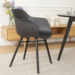 Leen Bakker Nolon Nena-Puk Eetkamerstoel Zwart - Armleuning - Zwarte Houten Poten Best