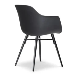 Leen Bakker Nolon Nena-Puk Eetkamerstoel Zwart - Armleuning - Zwarte Houten Poten Best