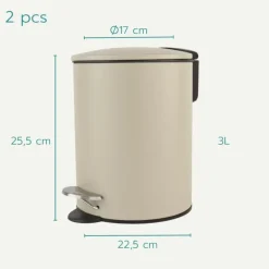 Nordix Pedaalemmer 3 Liter 2 stuks Badkamer Toilet Beige Metaal New
