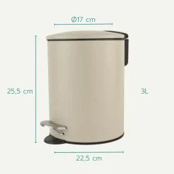 Nordix Pedaalemmer 3 Liter Badkamer Toilet Beige Metaal