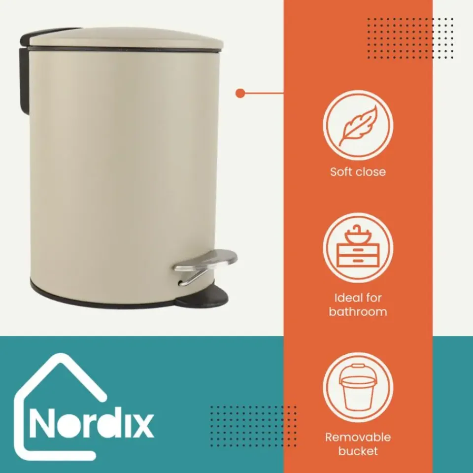 Nordix Pedaalemmer 3 Liter Badkamer Toilet Beige Metaal