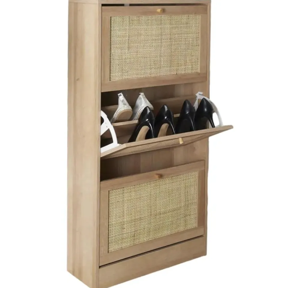 Nordix Schoenenkast met 3 Lades Schoenen Opbergsysteem Rotan Bruin Hout Clearance