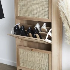 Nordix Schoenenkast met 3 Lades Schoenen Opbergsysteem Rotan Bruin Hout Clearance