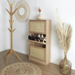 Nordix Schoenenkast met 3 Lades Schoenen Opbergsysteem Rotan Bruin Hout Clearance