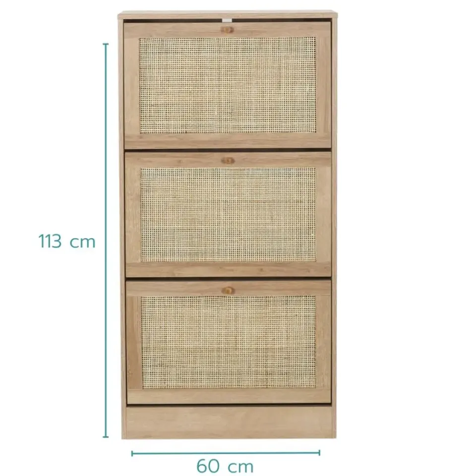 Nordix Schoenenkast met 3 Lades Schoenen Opbergsysteem Rotan Bruin Hout Clearance