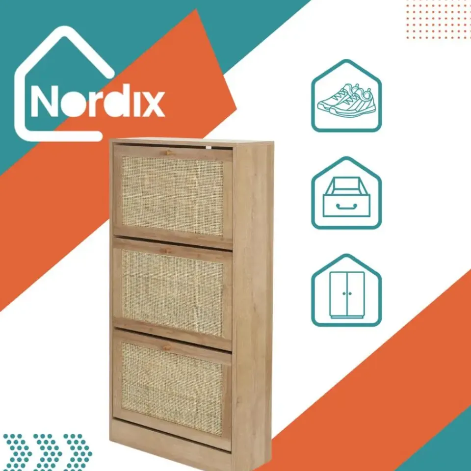 Nordix Schoenenkast met 3 Lades Schoenen Opbergsysteem Rotan Bruin Hout Clearance