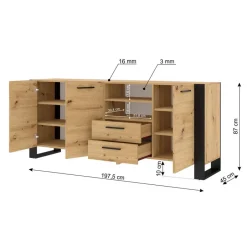 Homlando NUKA D dressoir 197 cm zwart artisan eiken Online