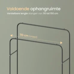 O'DADDY Dubbel Kledingrek Metaal Zwart met Schoenenrek 110x54x(130-150)cm