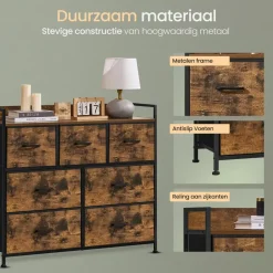 O'DADDY Industrieel Ladekast - 7 Laden - Vintage Bruin/Zwart - 28,5x98x85 cm Outlet