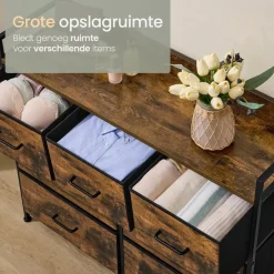 O'DADDY Industrieel Ladekast - 7 Laden - Vintage Bruin/Zwart - 28,5x98x85 cm Outlet